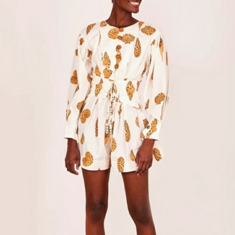 FARM RIO Leopard Shell Matelasse Romper With Quilted Waistband Size M